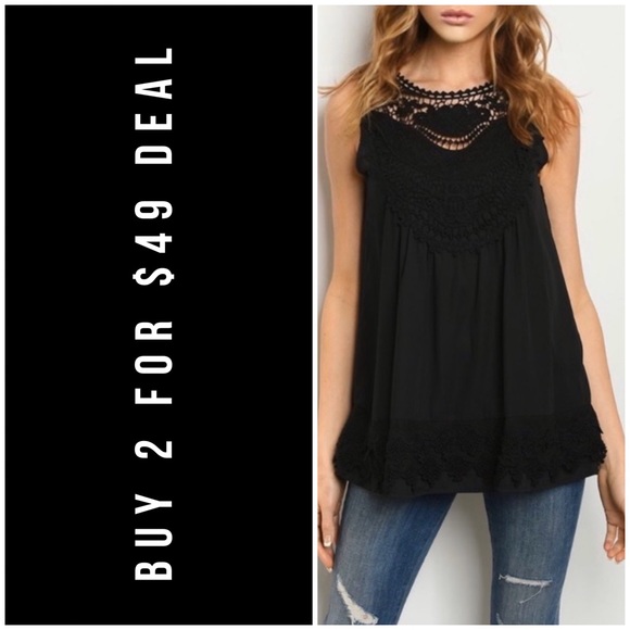 January Summer Tops - WISHLIST BLACK LACE CROCHET TOP